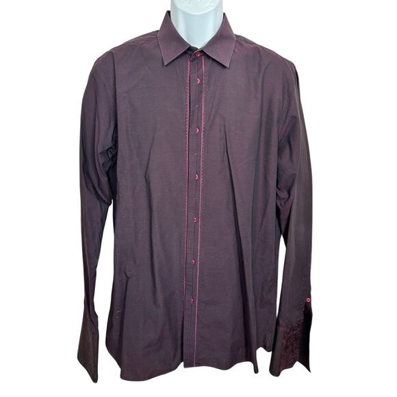 Men's TED BAKER Dark Red Dress Shirt Men Sz 16 Pinpoint Long-Sleeve Cotton - Picture 5 of 7